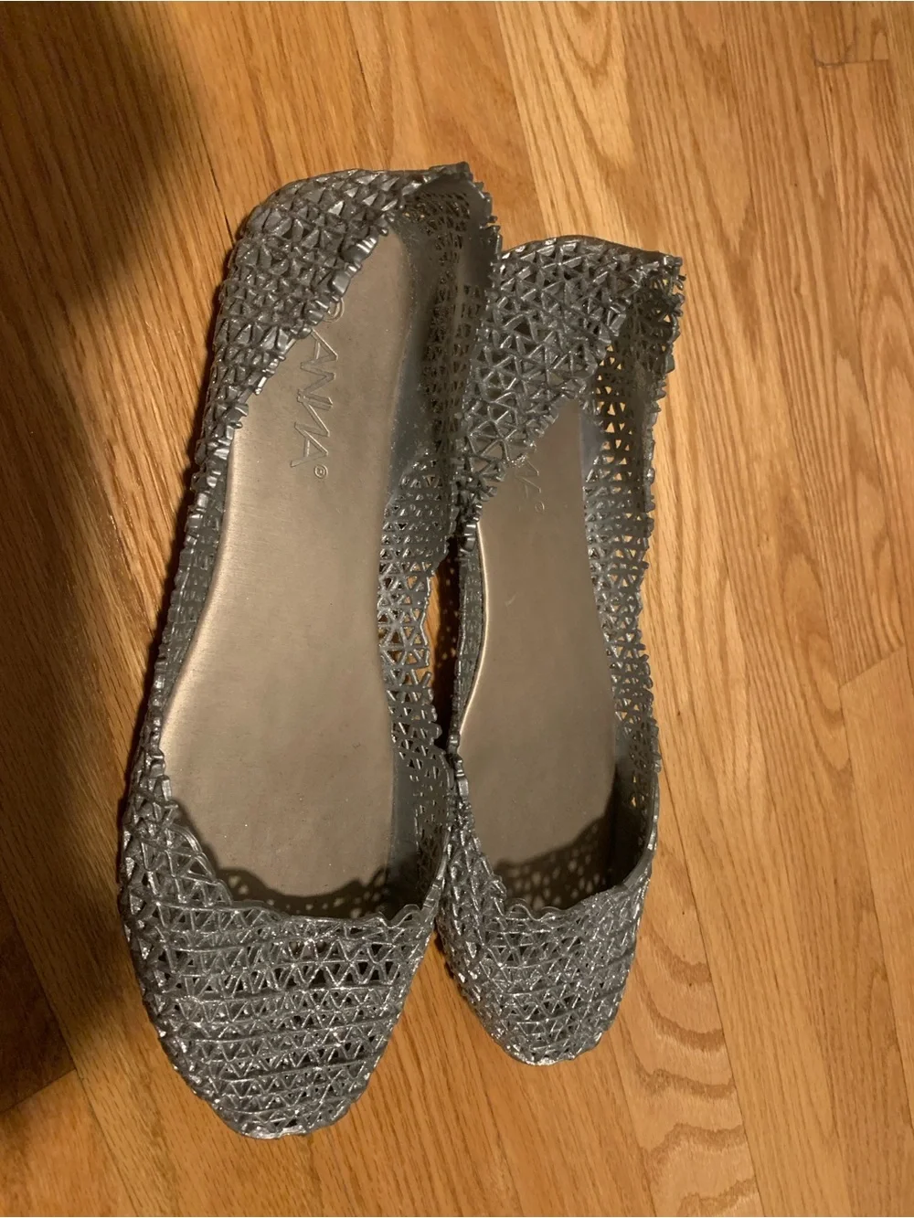 ANNA Silver Metallic Woven Pointed Flats